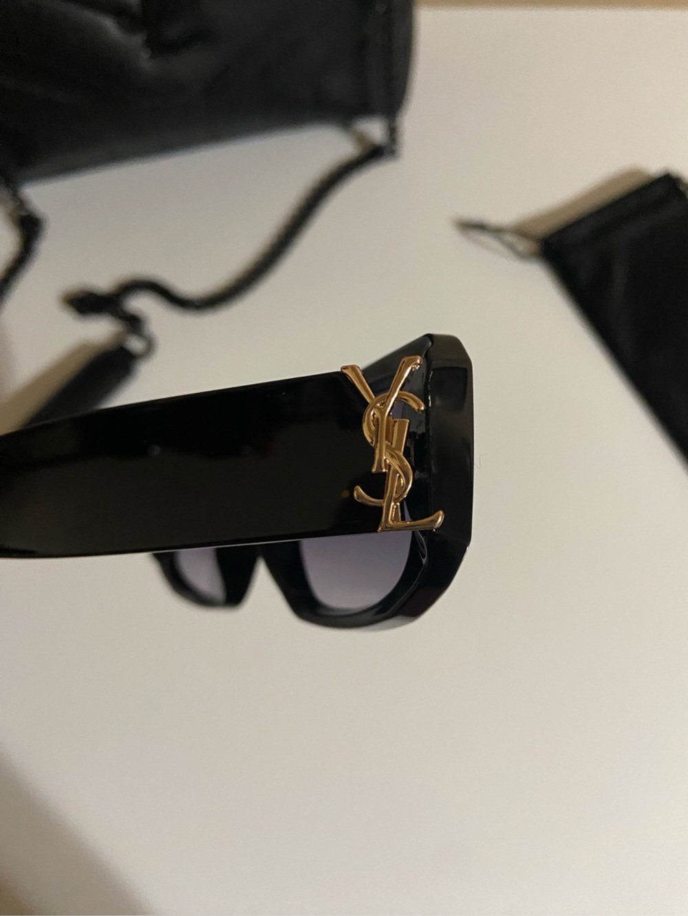 Saint Laurent Women Black Sunglasses with Gold YSL Emblem